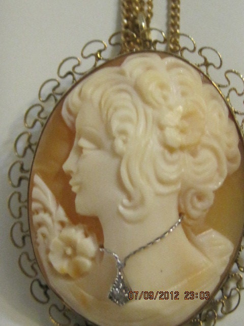 Vintage Cameo Diamond Pendant/Brooch Necklace