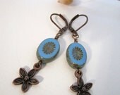 Oval Bead with Antique Copper Flower Earrings