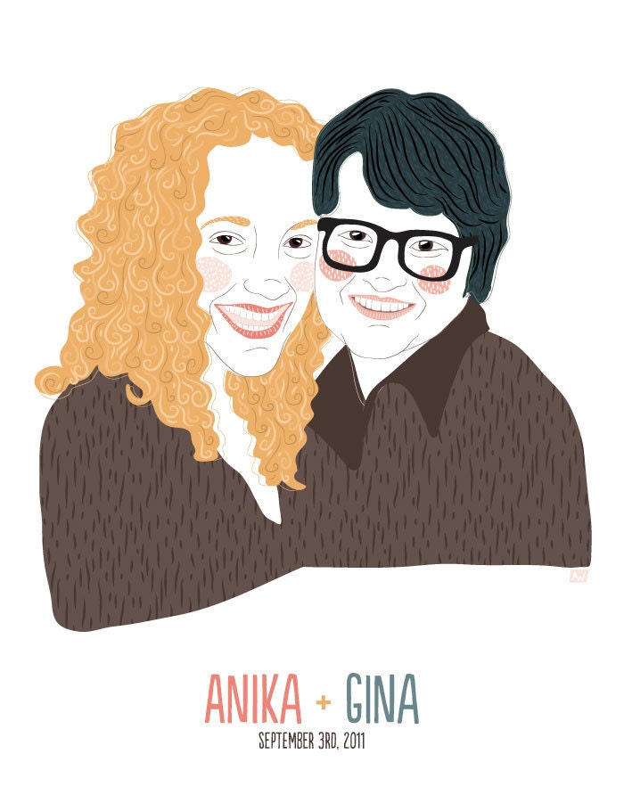 Custom Hand Drawn Digital Couples Portrait: Two Figures