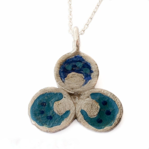 Blue Ottoman  Pendant -  Historical Chintamani Style - Sterling Silver