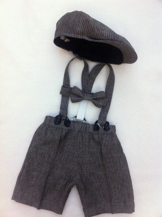 Newsboy Set Boys flat cap Linen shorts by fourtinycousins