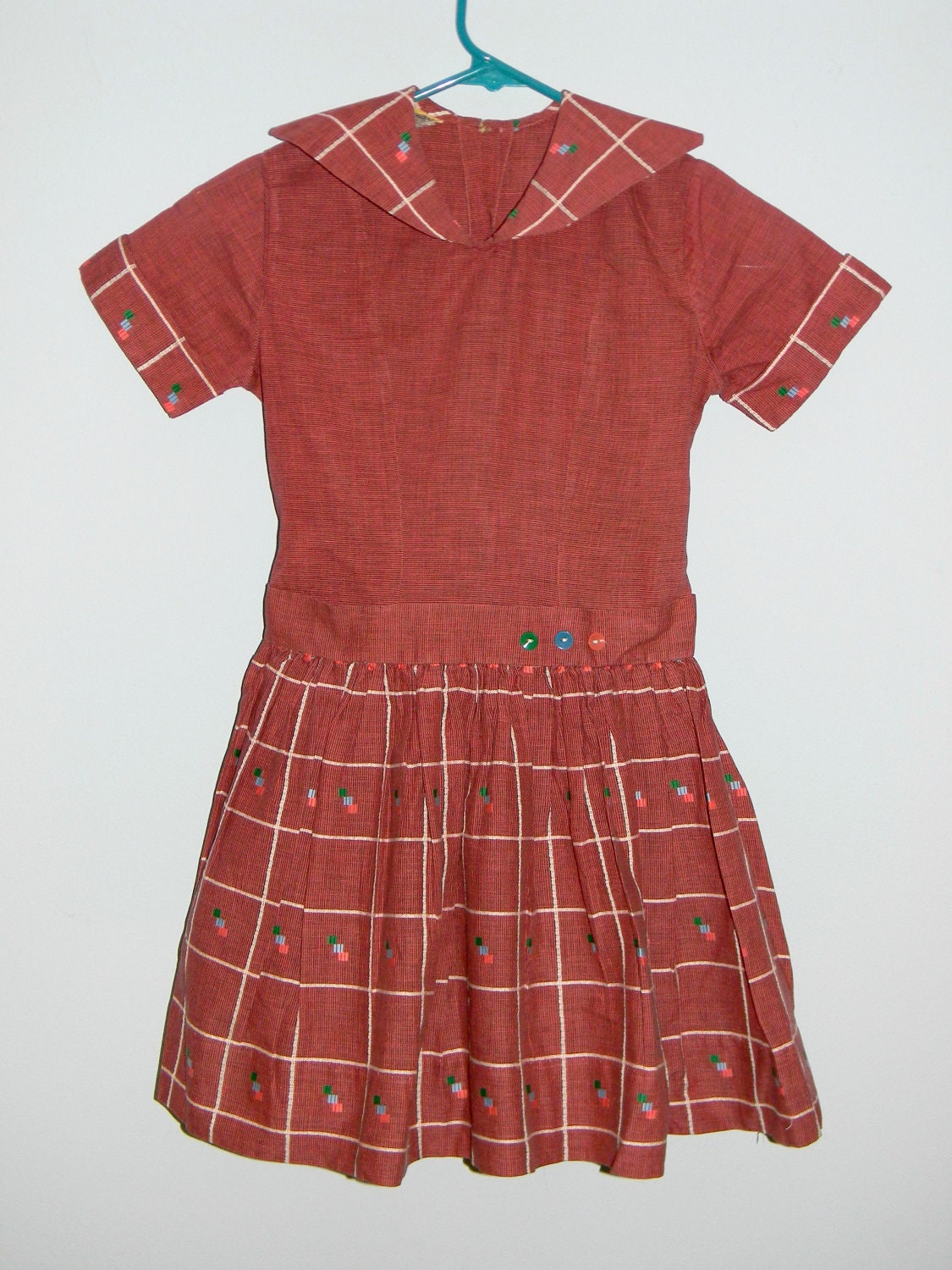 Vintage 1950 Little Girls Drop Waist Picnic Dress - AuntieValsCloset