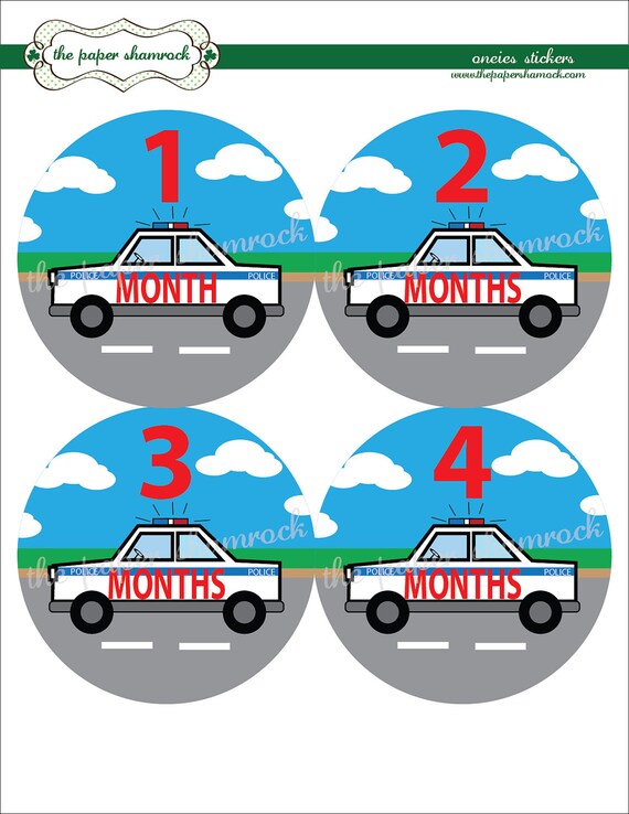 Police Car - - Baby Monthly Milestone Stickers, Baby Stickers, Monthly Stickers, Month Stickers, First Year Belly Sticker Il_570xn