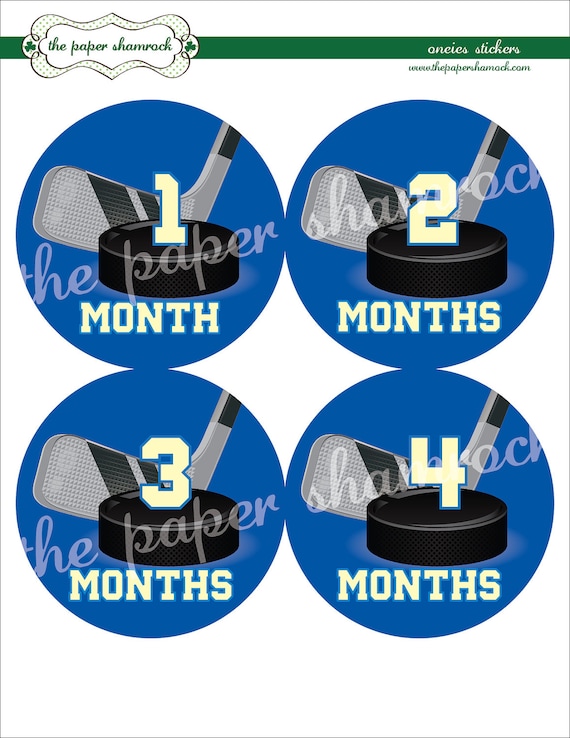 Hockey - Baby Monthly Milestone Stickers, Baby Stickers, Monthly Stickers, Month Stickers, First Year Belly Sticker, First Year Stickers Il_570xn