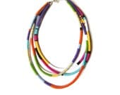Statement Necklace, Thread Wrapped Necklace, African Jewelry, Leather Cord Jewelry, Under 40