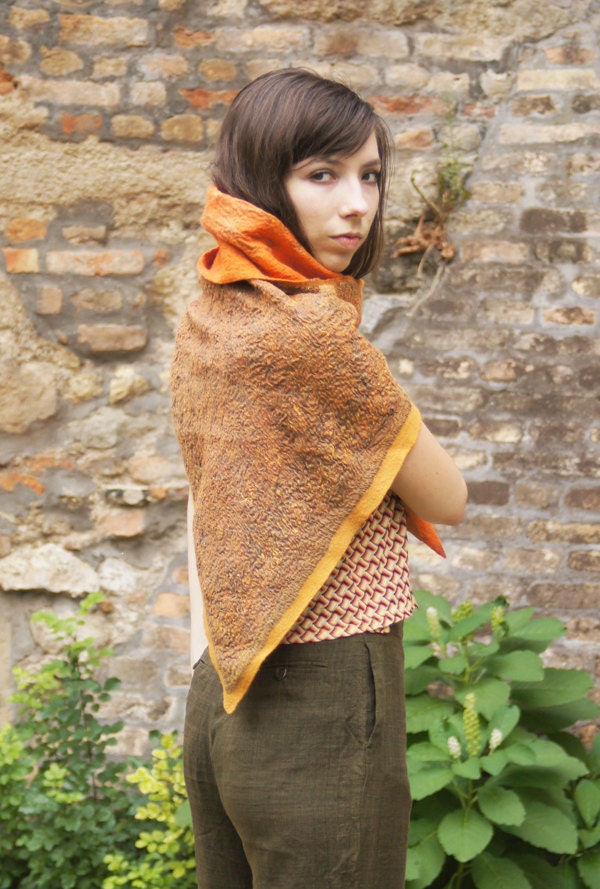 Brass wrap - nuno felt shawl