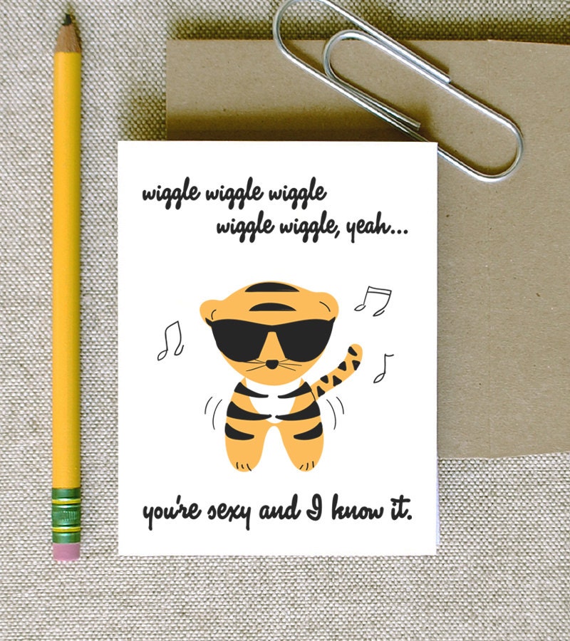 youre sexy and I know it dancing music guido tiger animal hipster illustration humor funny card just because love or birthday