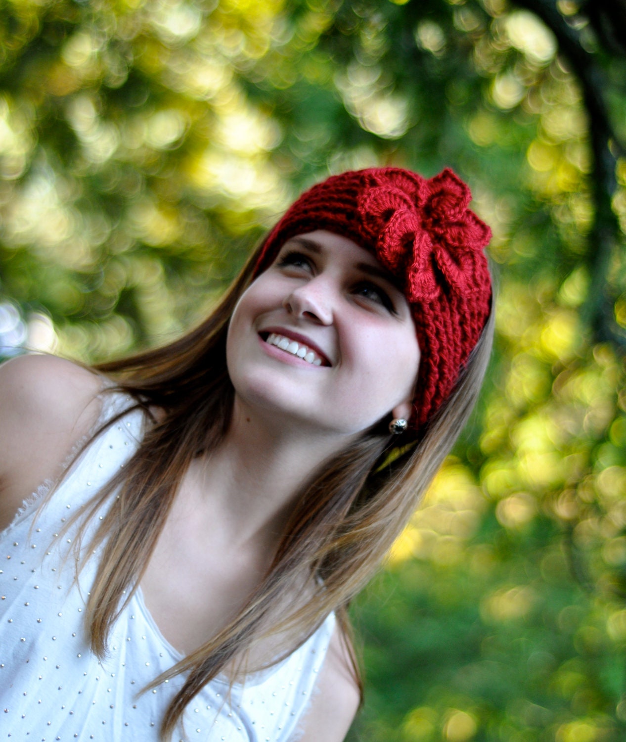 Crochet Ear Warmer, Knit Headband, Earwarmer, Red Crochet Turban