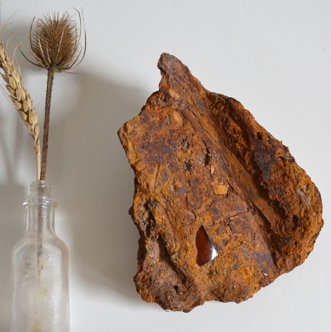 Rusty Beach Metal w/ Infused Sea Glass. Vintage. Decor Decoration Old Rust Brown Red Orange Unique Shelf Pirate Ocean Paper Weight BookEnd