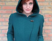 hooded Jacket "Jupiter" petrol, wool, womens wool jacket, wool jacket green blue