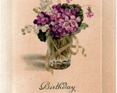 Birthday Postcard with Glass of Violets 1915 German Vintage