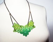 Ombre Lace Bib Necklace in Emerald Lime Green Neon Unique Jewelry Gift for Her