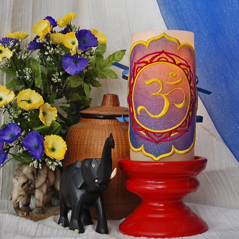 Ohm, Om, Aum Embroidered Candle Wrap