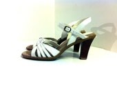 White Leather Sandal Heels 7 - Ankle Strap Wooden Sandals 7