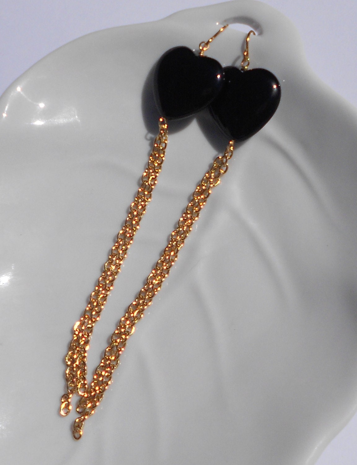 Prom Onyx Earring, Mothers Day,  Black Hearts Dangle, DTailsULike Fashion Jewelry