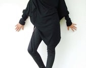 NO.59 Black Cotton-Blend Batwing Tunic Loose Asymmetrical Sweater - JoozieCotton NO.59 Black Cotton-Blend Batwing Tunic Loose Asymmetrical Sweater - JoozieCotton