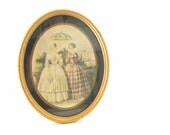 Vintage Antique Womens Paris Fashions September 1859 / Oval Framed Picture