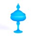 RESERVED for LAURA Satin Blue Glass Candy Dish - Lidded Pedestal Compote, Frosted Diamond Point Style by Indiana Glass
