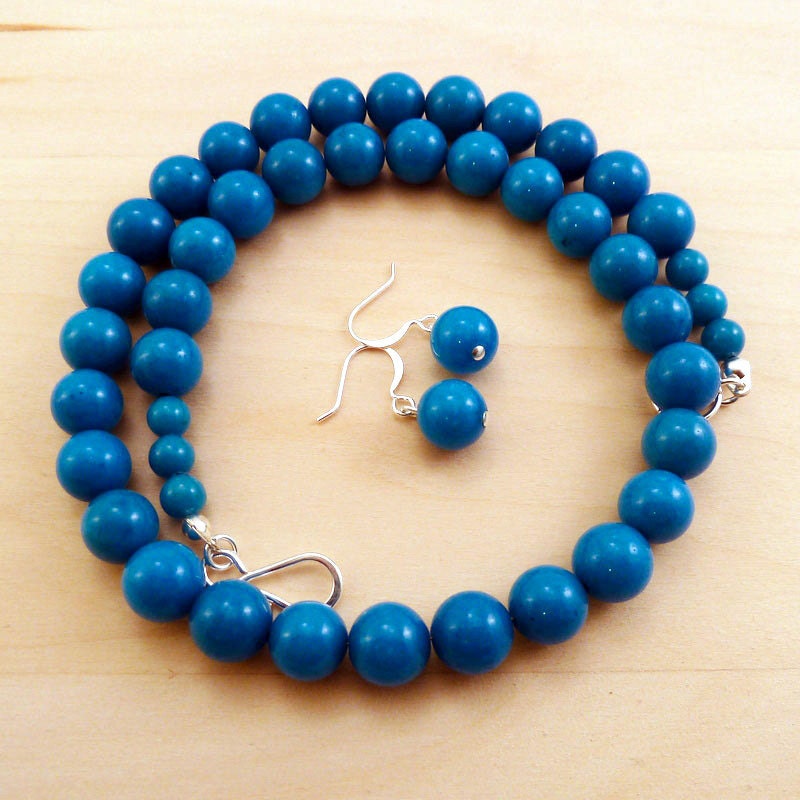 Jewelry Set - Necklace and Earrings - Turquoise Colored Necklace and Earrings - Turquoise Necklace - Turquoise Earrings - Mountain Jade