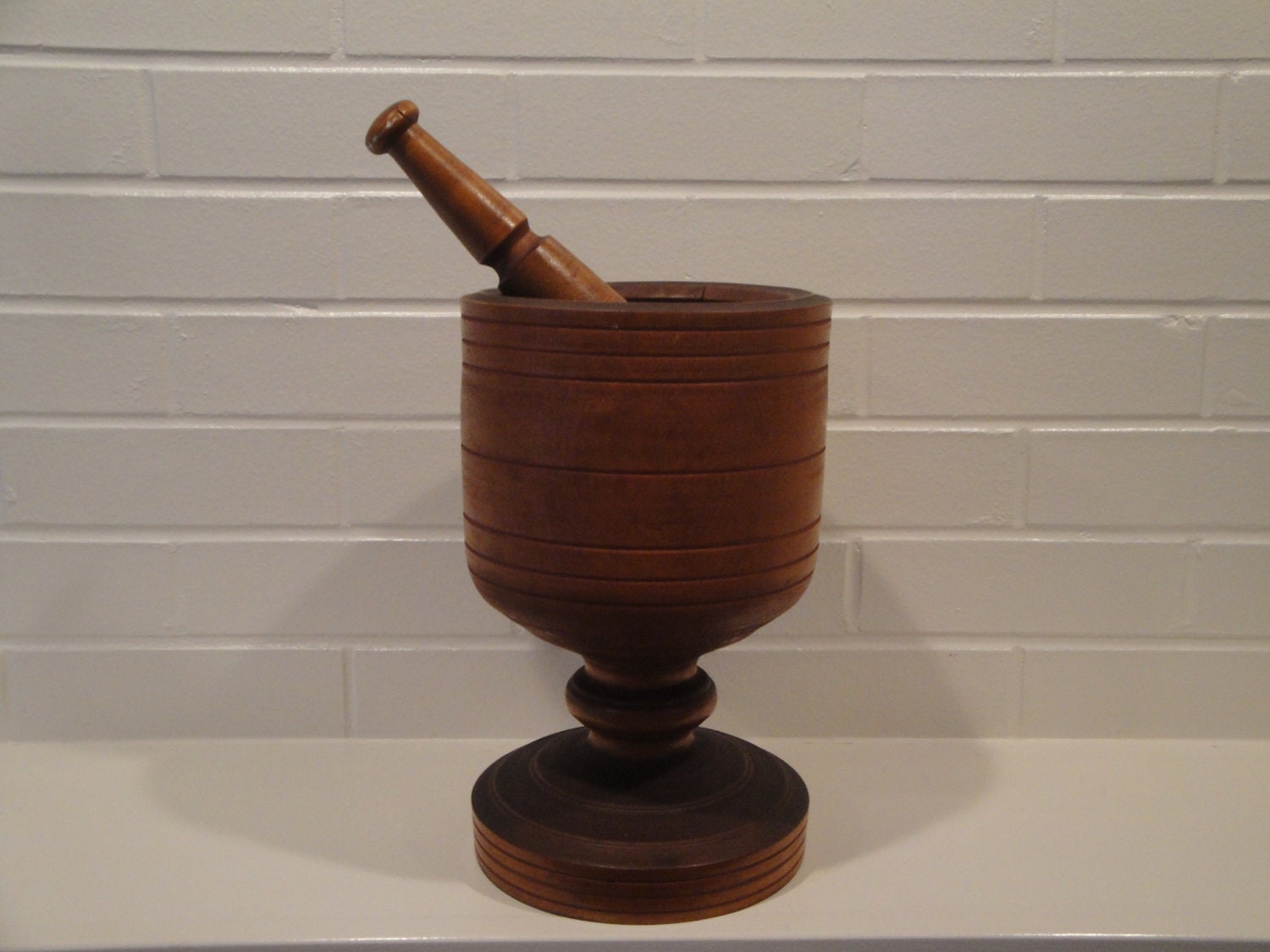 Items similar to Vintage Wooden Mortar and Pestle Large on Etsy