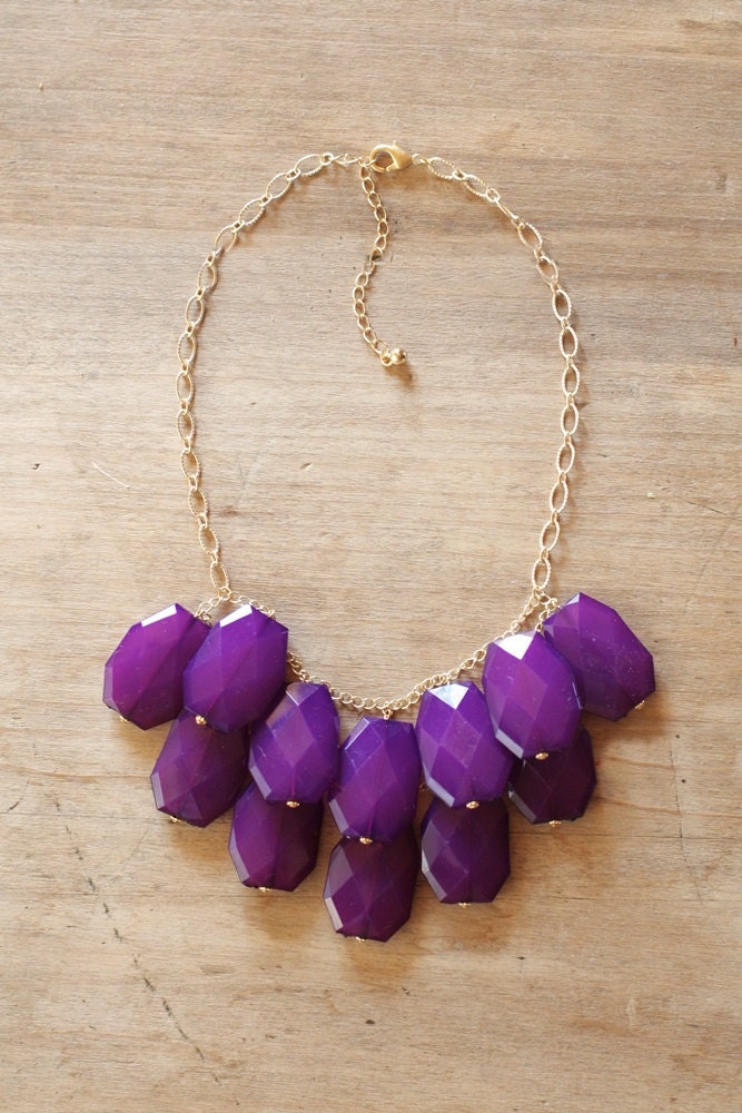 Eggplant Purple Statement Necklace - Amethyst Bib Necklace