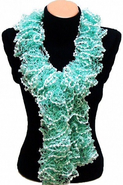Knitted Mint Green Ruffled Scarf by Arzu's Style