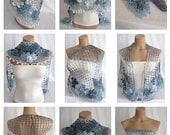 Crocheted blue, white, navy blue triangle Shawl, Scarf, Warmer, Wool by Arzu's Style