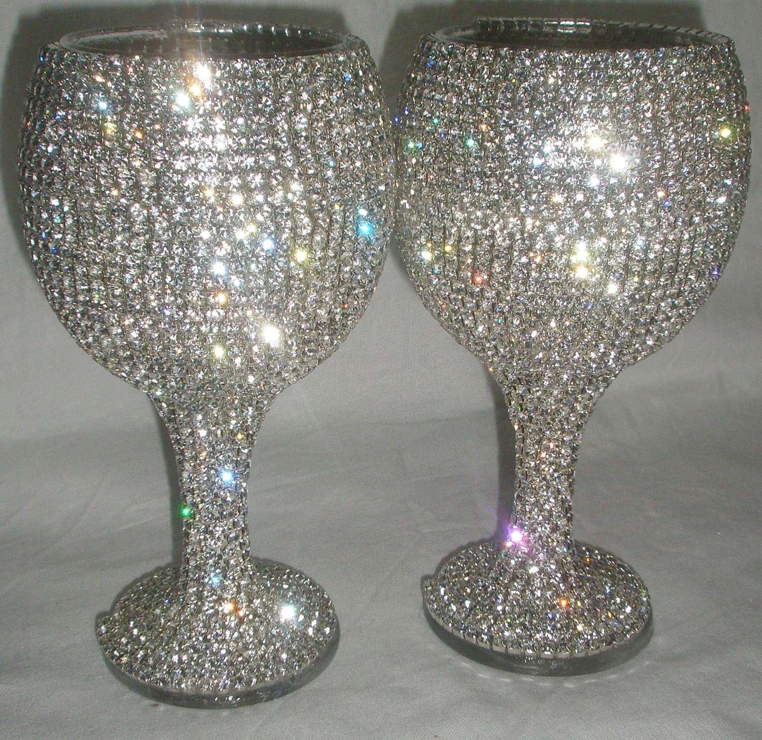 Custom designed handmade pair of wine glass, wedding, bride, groom, Swarovski, Czech rhinestones by Arzu's Style