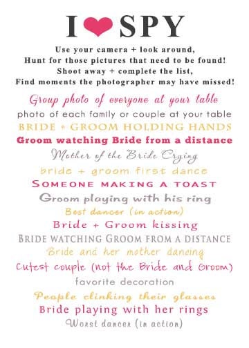PRINTABLE I Spy cards for wedding receptions by NotableAffairs