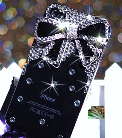 iPhone 4 and iPhone 4S Sparkling Diamond Black Bow Bling Rhinestone case