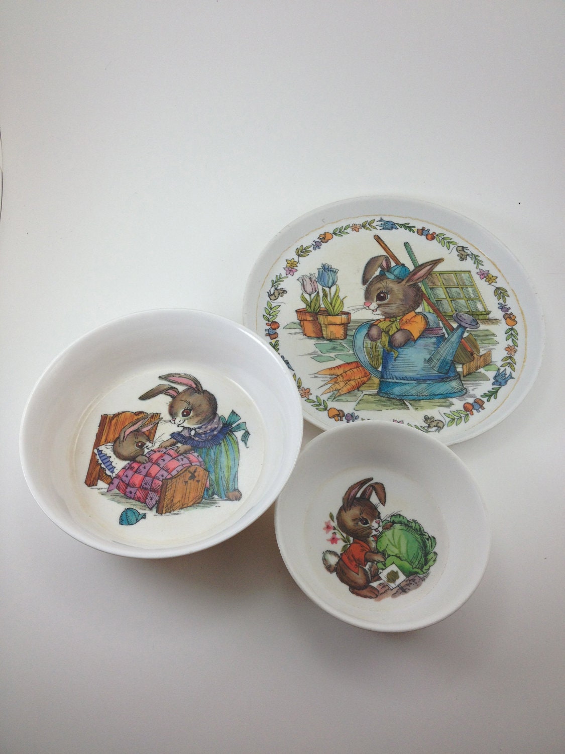 Peter Rabbit dish/bowl set bunny Oneida Melmac by TheWabiSabi