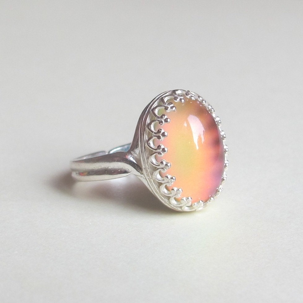 Mood Ring Sterling Silver 925 (Shiny) - 14x10 mm - High Quality - adjustable