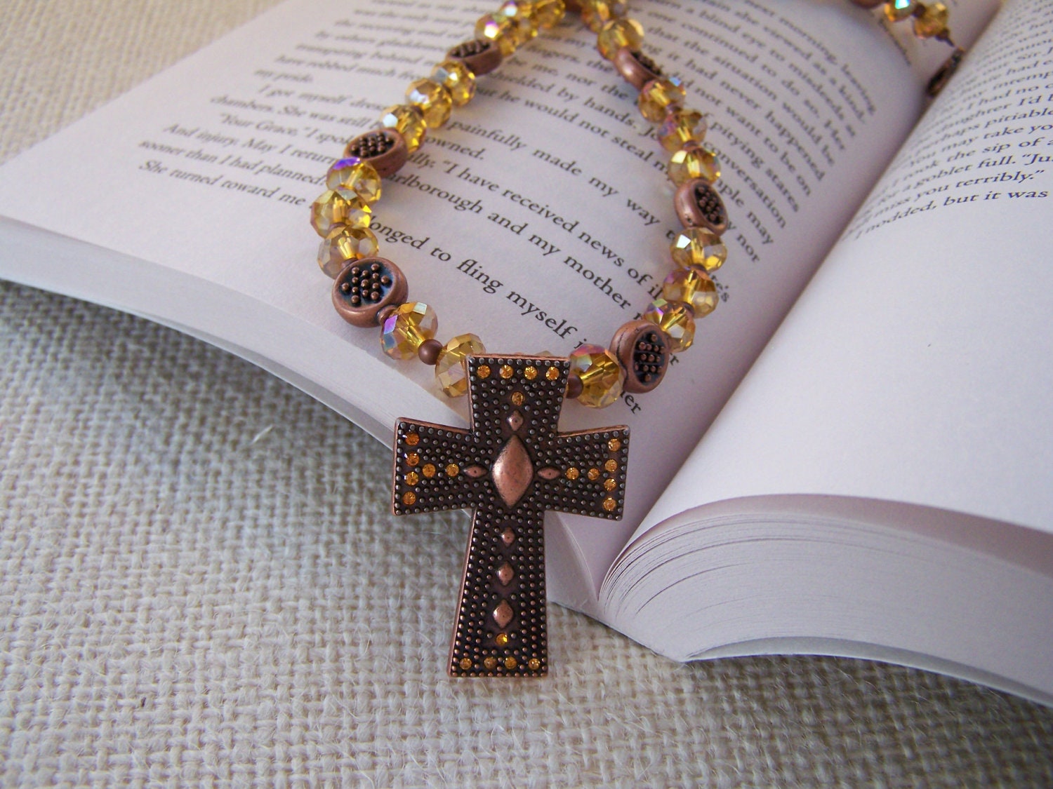 Studded Bronze Cross Necklace and Earring Set - Handmade Necklace - Handmade Earrings - OOAK - Ready to Ship