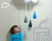 CLOUD & RAINDROPS MOBILE White Cloud with (Choose your colours) Raindrops Baby Nursery Kids Bedroom Home Decoration