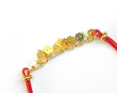 Bracelet with 14k gold plated tiny skulls chain and black or red cord, dainty modern jewelry