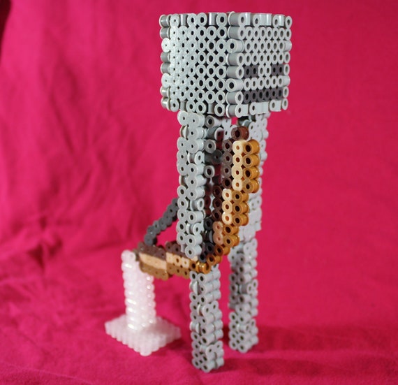 3D Minecraft Skeleton Figure Made of Perler Beads by BraveDeity