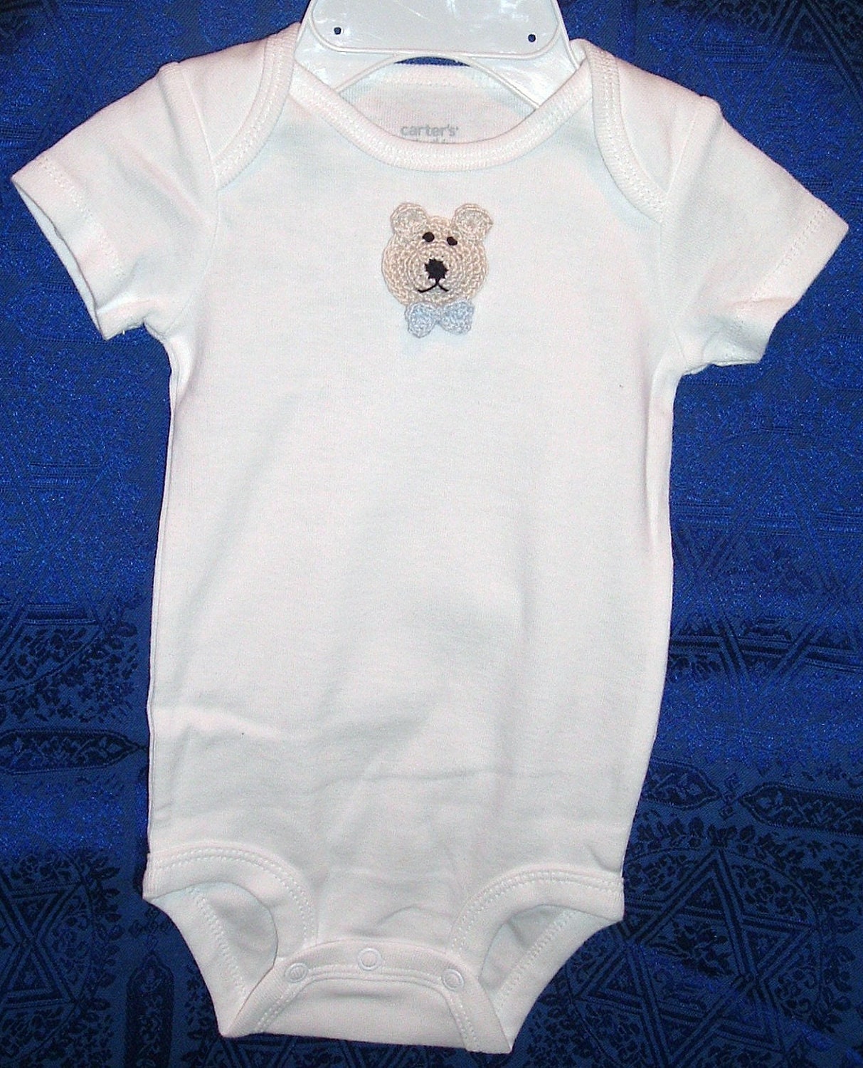 Baby Boys Girls Unisex Bodysuit - Handmade Teddybear Face - sizes 3 6 9 12 18 24 months