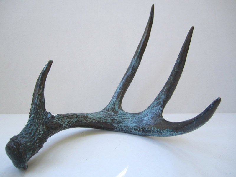 Deer Antler - Painted Bronze with Natural Blue Patina - CustomAntlers