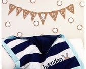 Boo Baby Blanket - Navy Blue & White Stripes