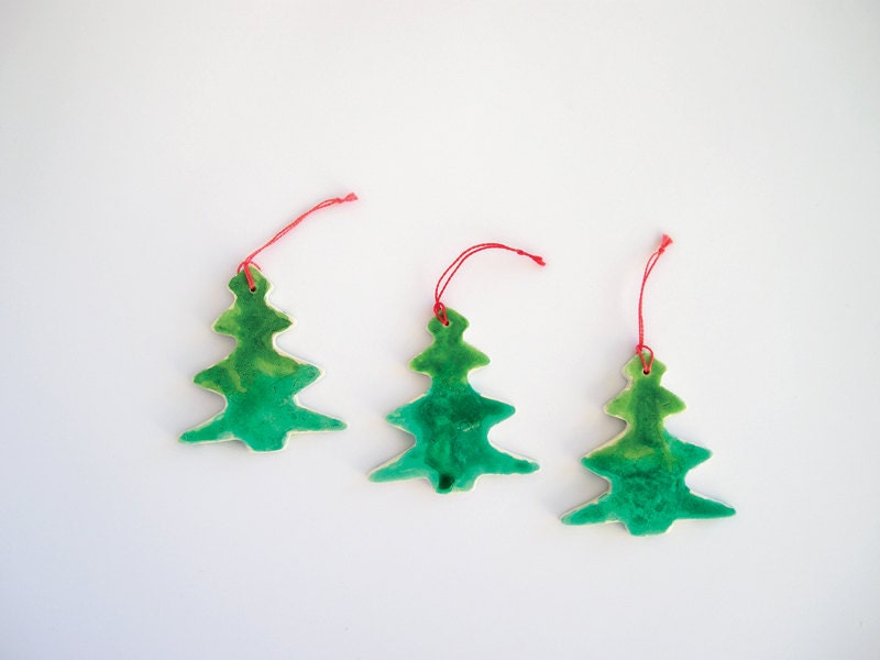 Christmas clay trees - gift tags, holiday ornaments in green