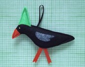 Plush Halloween Ornament Blackbird Crow Raven with Green Hat