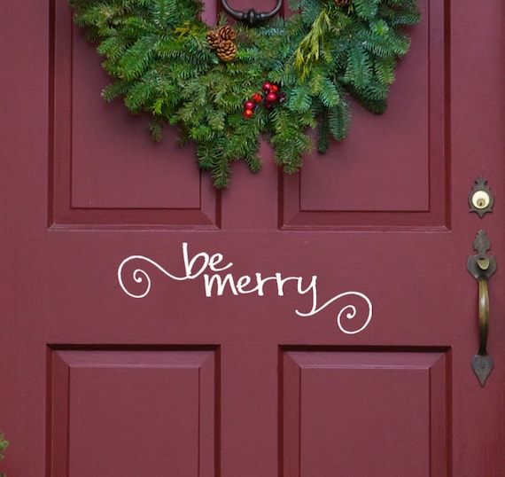 Be Merry Front Door Decal, mailbox Christmas Decor words cute swirls Vinyl Decal Wall Word Sticker DIY Holiday xmas Decoration sign