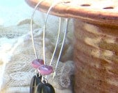 Coffee Bean Earrings with Pink Gemstone and  Sterling Kidney Wires for Edgy Look