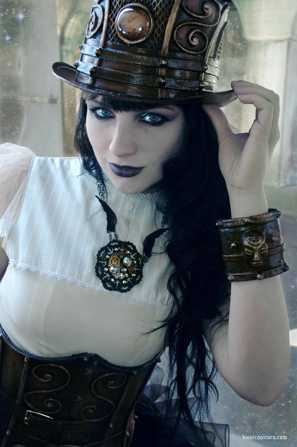 Steampunk Necklace - Dark Triumph Steampunk Necklace - Black Angel Wings with Silver Gears - Steampunk Fantasy Jewelry