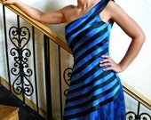 One Shoulder Dress, Bridesmaid Dress, Modest Dress, Party Dress, Short Prom Dress, Blue & Black Dress- custom made in any color