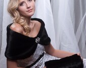 Bride's custom faux fur wrap shawl with muff set Winter wedding 8" wide formal shrug Available in white or black