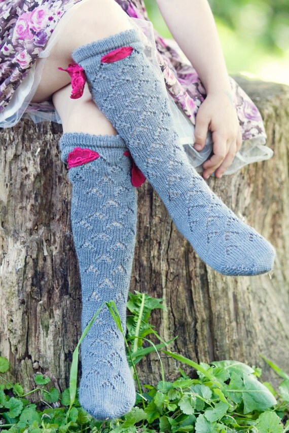 Items similar to Girls Lace Socks with ribbon bows Toddler knee high