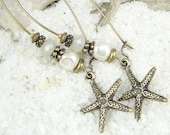 Beach Jewelry Summer Jewelry Star Fish Earrings Sea Star Seastar Dangle Earrings Beaded Earrings Pearl Nautical Jewelry