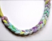 Fabric statement necklace - ombre braided purple teal chartreuse