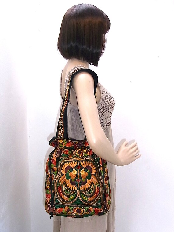 Tangerine Tote Handbag Hill Tribe Embroidered by ThaiHandbags